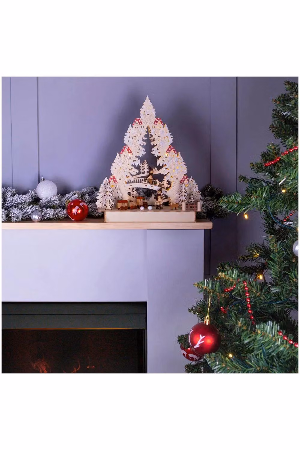 Netagon White Wooden Battery Powered Light Up Christmas Festive Tabletop Scene – 4