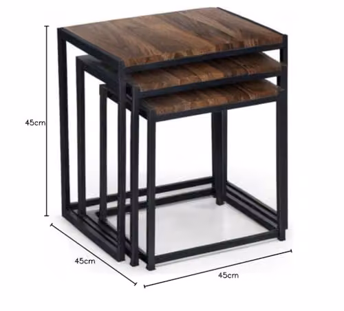 Julian Bowen Tribeca Nest of 3 Square Side Tables in Walnut and Black, W/D/H: 45 x 45 x 45 cm – 3