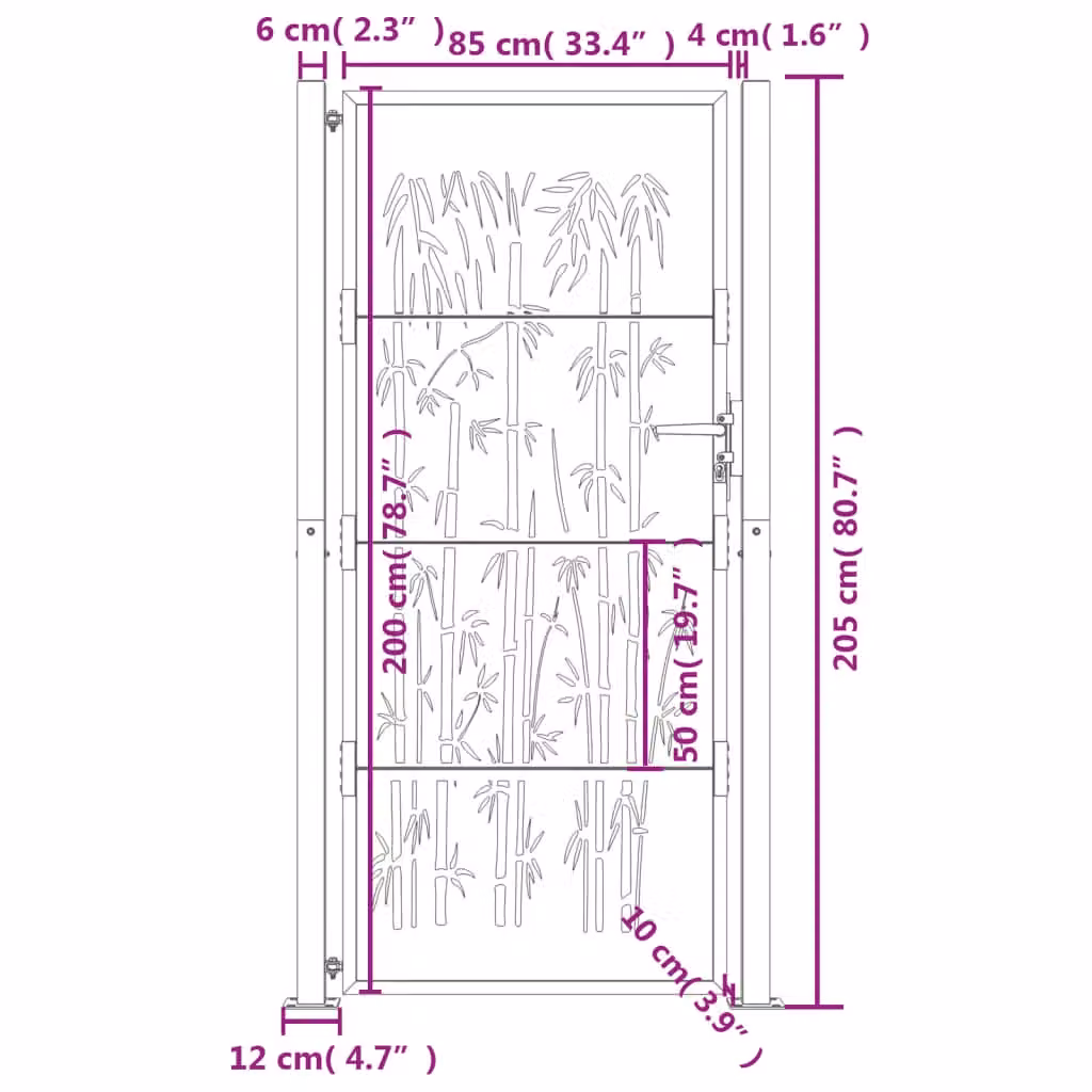 Berkfield Anthracite Steel Garden Gate with Bamboo Design, W: 105 cm, H: 205 cm – 5