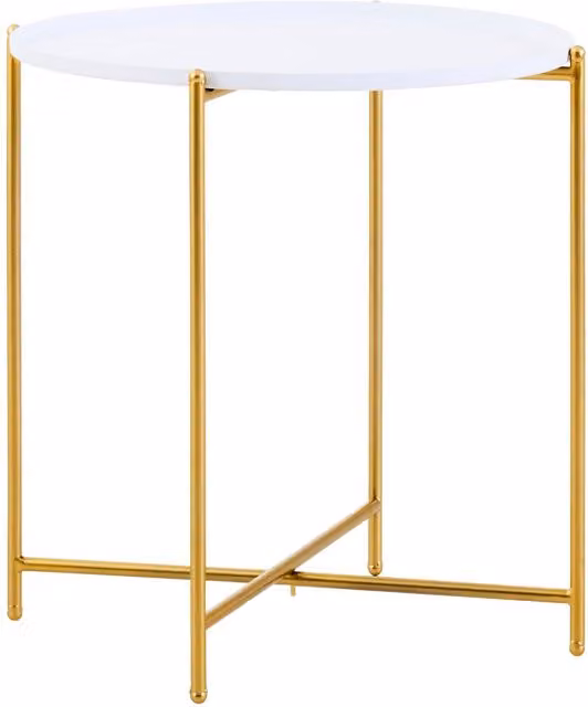 Interiors by Premier Modern Round White and Gold Metal Side Table