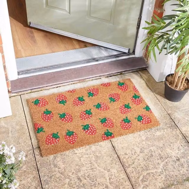 Garden Mile Rectangular Coir Outdoor Door Mat in Strawberry Design, available in Brown, Red, Green or White