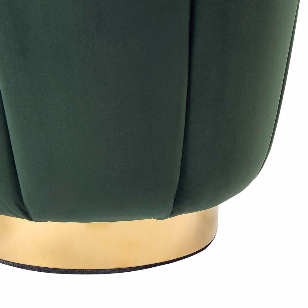 Wyld and Coco Green Velvet Cylindrical Pouffe with Gold Metal Base, W/D/H: 43 x 37 x 43 cm – 4