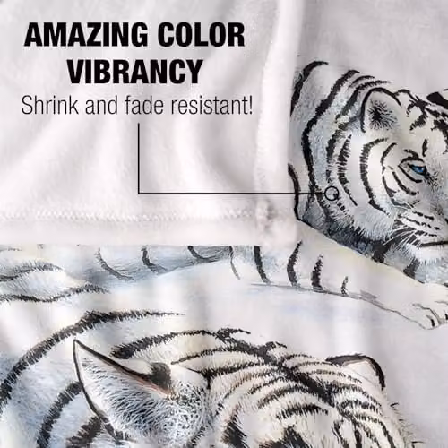 JQ Licensing Royce Mcclure White Tigers Super Soft Silky Touch Fleece Throw Blanket, Multicolour, W/D/H: 91 x 147 cm – 2