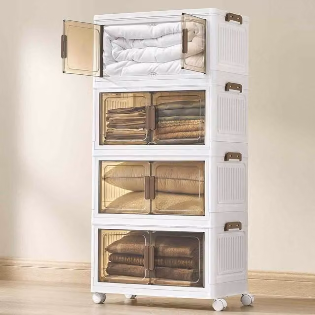 The Bazaarist 4 Tier Stackable Storage Boxes with Wheels, White