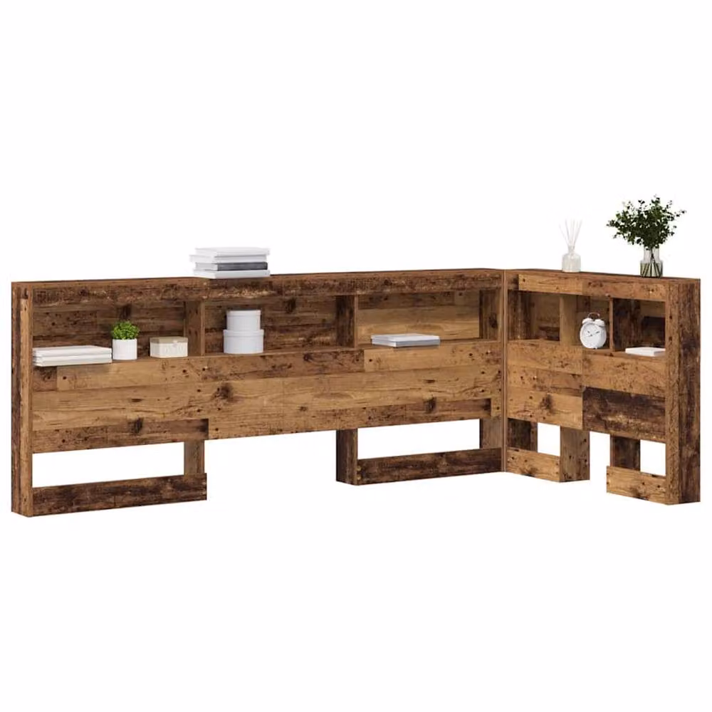Berkfield Home Minimalist Storage Headboard with Integrated Bedside Shelf in Brown Old Wood – 3
