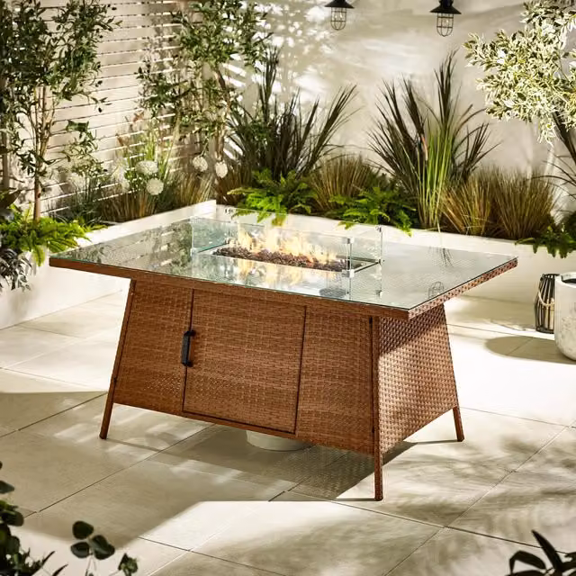 FurnitureboxUK Marbella 6 Seat Rattan Garden Dining Table with Firepit in Beige