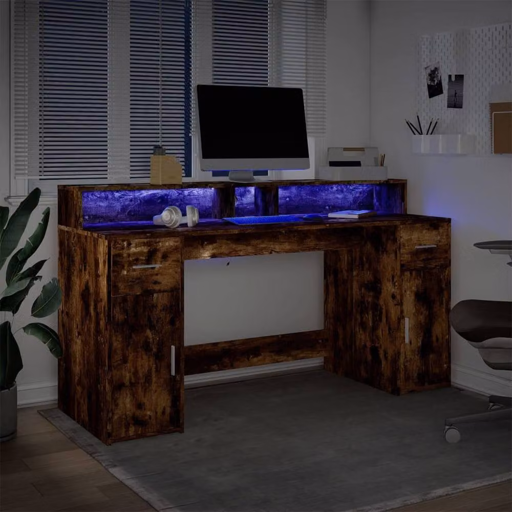 Berkfield Home Soft Gaming Desk with LED Lights in Smoked Oak Brown, W/D/H: 160 x 55 x 91 cm – 4