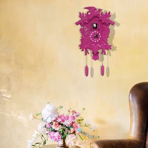 WALPLUS Pink Vintage Cuckoo Clock with Pendulum, W/H: 20.2 x 37 cm – 2
