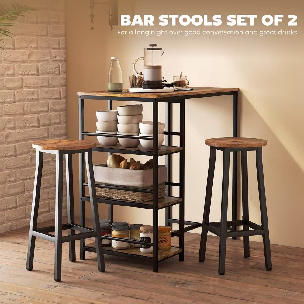 STILVORA Set of 2 Industrial Bar Stools with Steel Frame in Rustic Brown and Black – 7