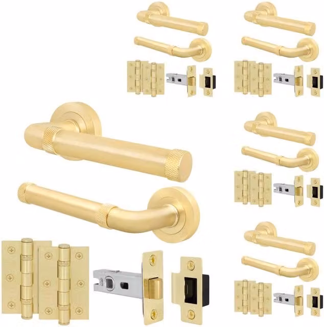 AFIT Brass Door Handle Latch Set in Gold, 5 Pack, Size: 150 x 150 mm – 1