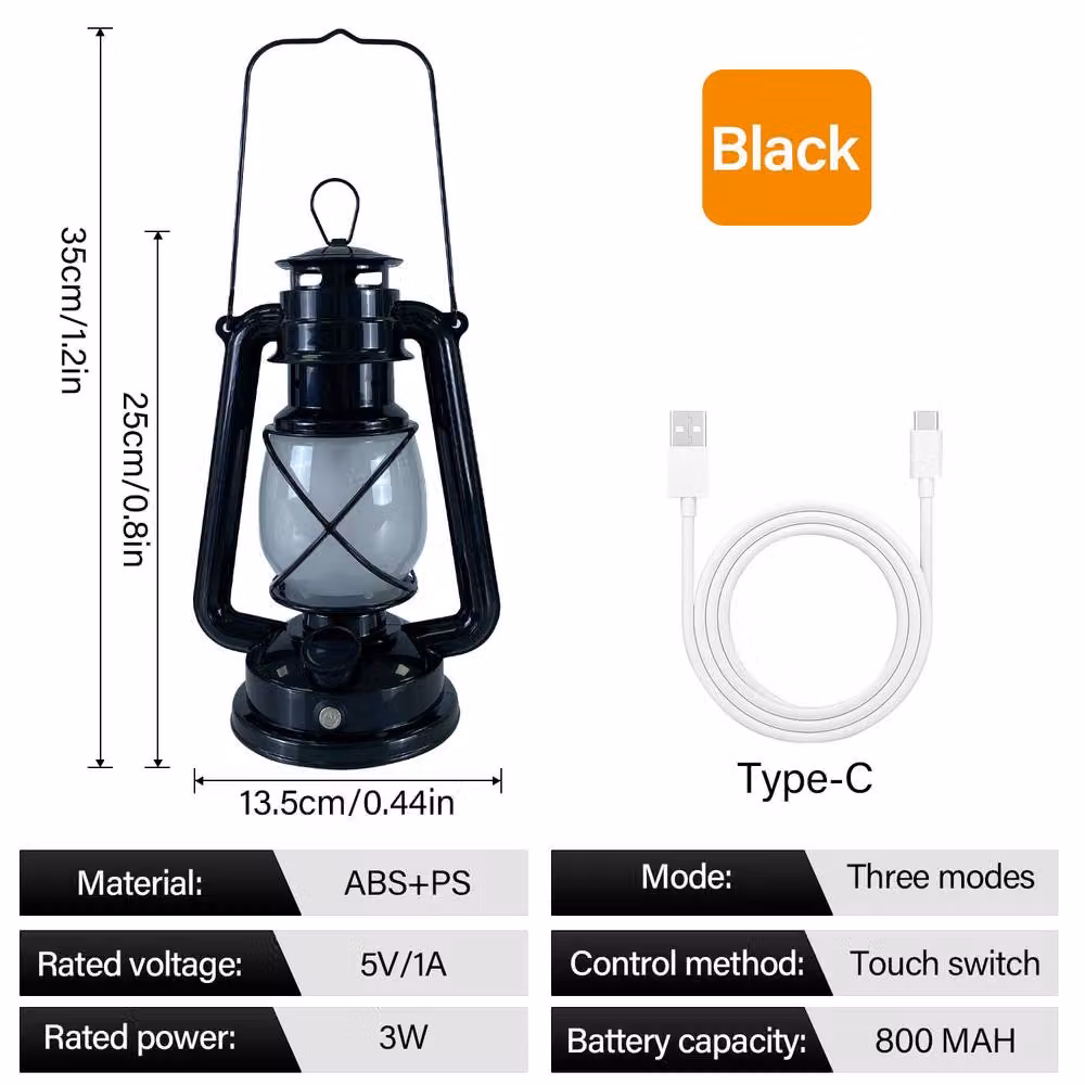 INMTFEI Vintage Rechargeable LED Hurricane Lantern, Dimmable Warm White Tabletop Camping Lamp in Black and Bronze – 7
