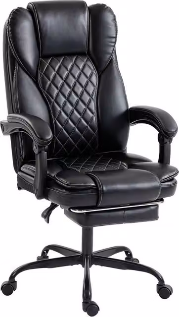 Rolipo Black Synthetic Leather Reclining Executive Office Chair with Footrest, Headrest and Armrests