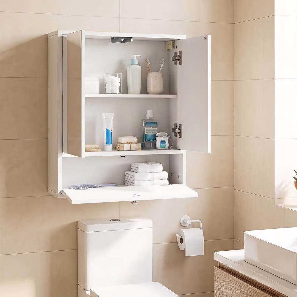 Costway Modern White Wall-Mounted Bathroom Medicine Cabinet with Mirrored Hinged Glass Doors and Internal Shelves – 2