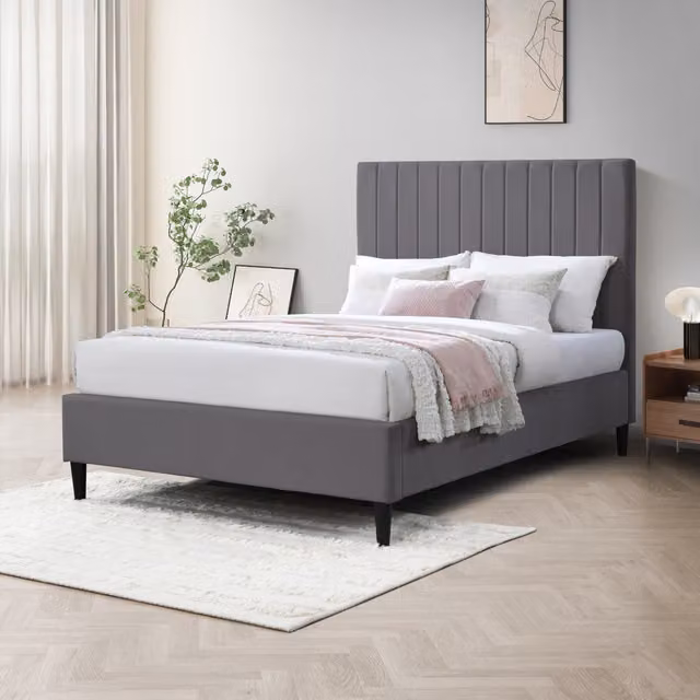 FurnitureboxUK Aster Velvet Bed Frame, Grey, 140 x 200 cm