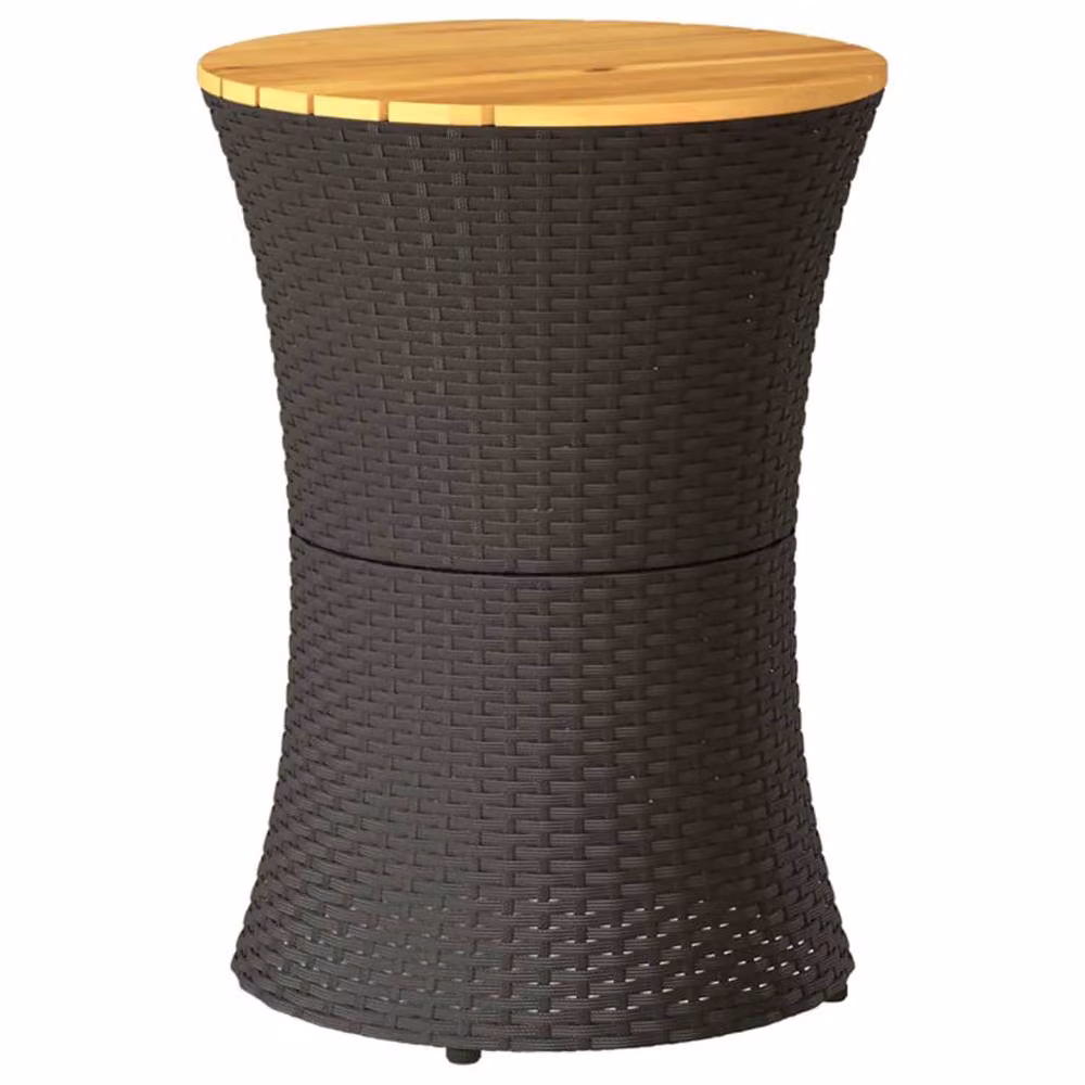 Berkfield Home Garden Drum Shape Side Table in Black Poly Rattan and Acacia Wood – 2