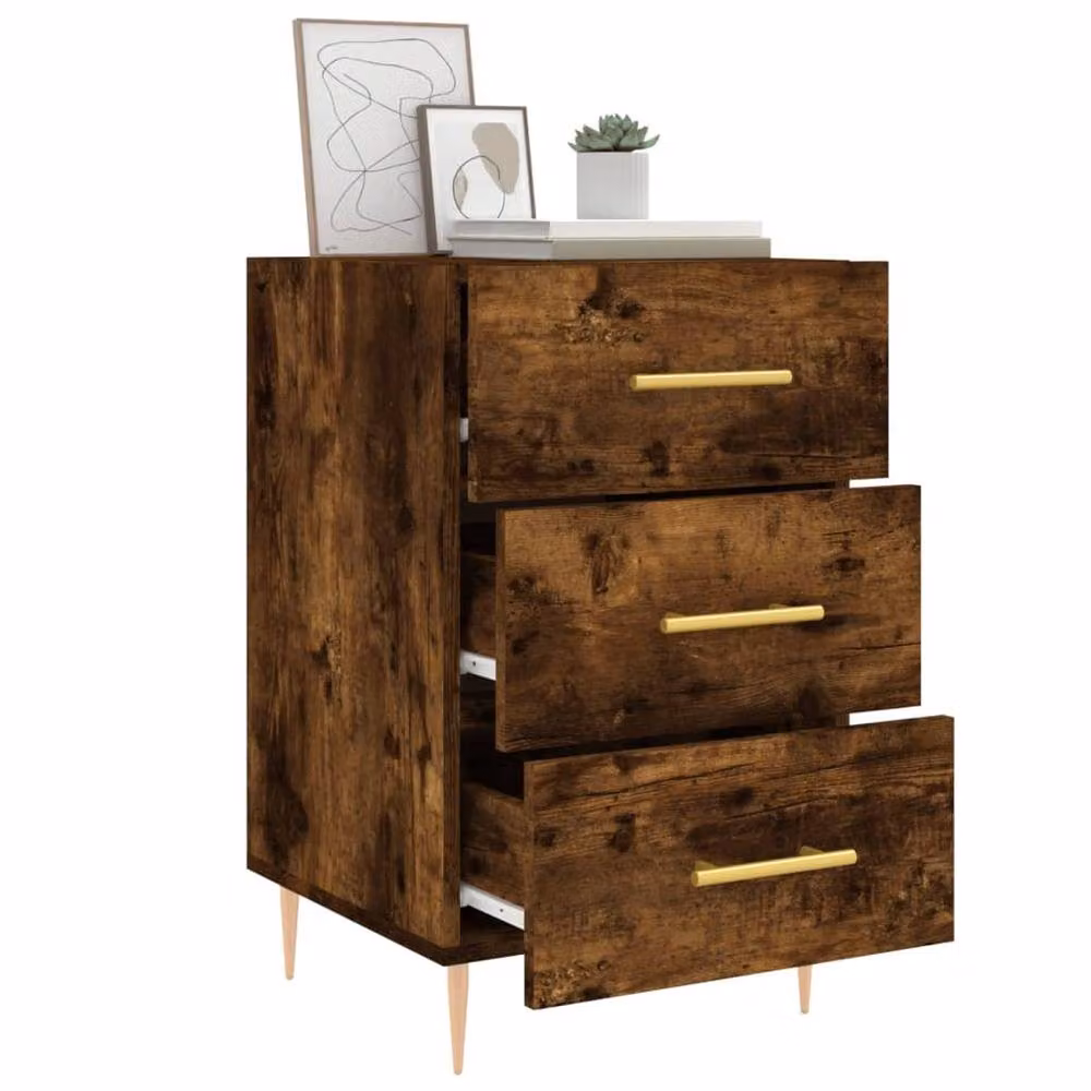 Berkfield Home Modern Bedside Cabinet in Smoked Oak Brown, W/D/H: 40 x 40 x 66 cm – 4