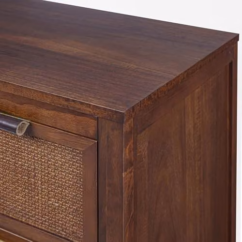 Teamson Home Hatteras Bedroom Dresser Chest of Drawers in Brown Walnut with Rattan Details, W/D/H: 76 x 37.3 x 45.72 cm – 4