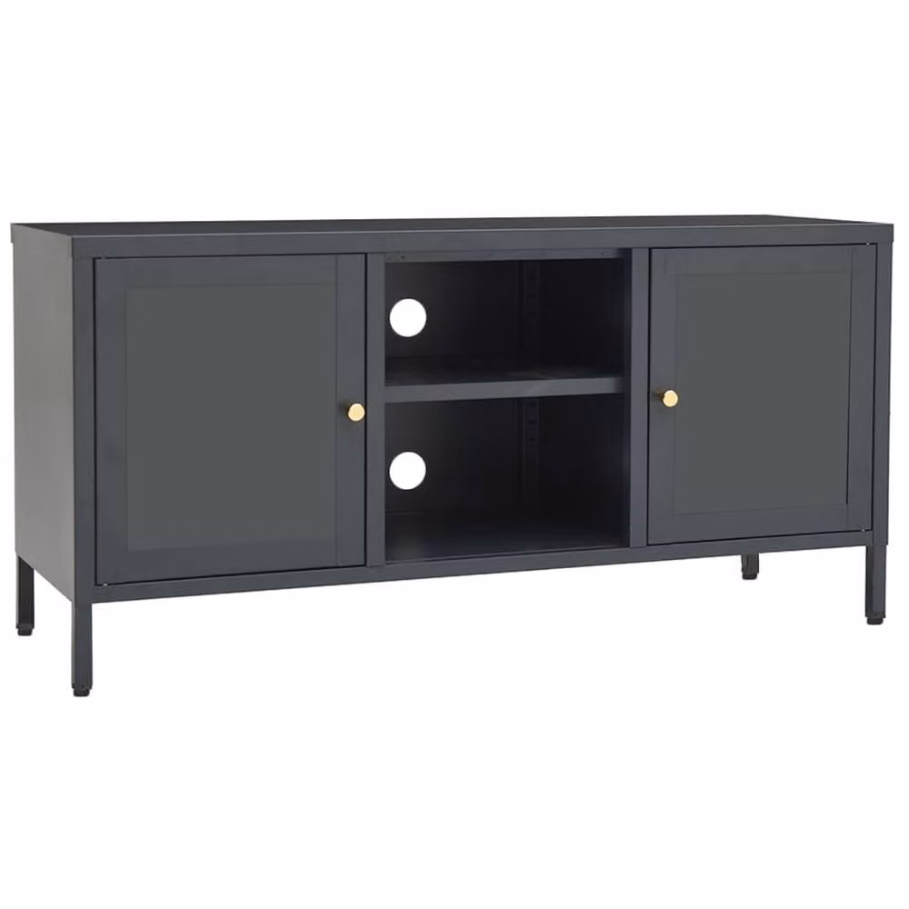 Berkfield Home Modern Anthracite TV Cabinet in Steel and Glass, W/D/H: 105 x 35 x 52 cm – 3