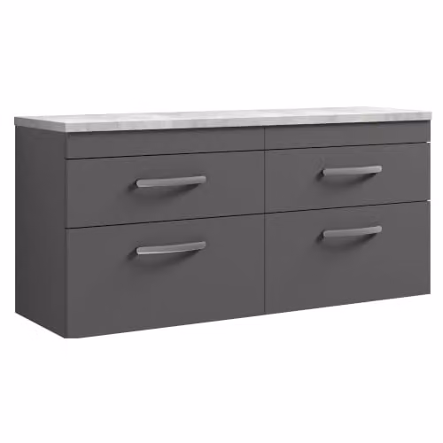 Balterley Millwich 4-Drawer Wall Hung Bathroom Vanity Unit with Black Galaxy Granite Worktop, Grey, W/D/H: 120.5 x 39 x 56 cm – 3