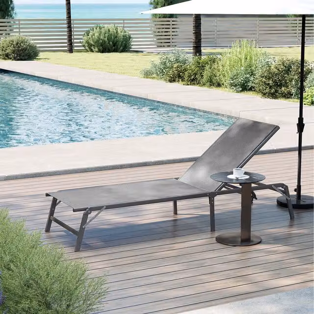 COSTWAY Modern Foldable Metal Patio Lounge Chair in Grey