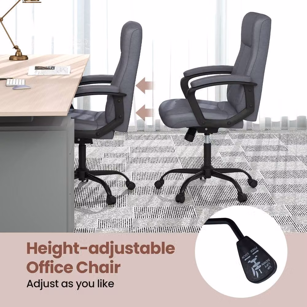 Costway Grey Synthetic Leather Ergonomic Rolling Executive Office Chair with Armrests and Swivel Castors – 2