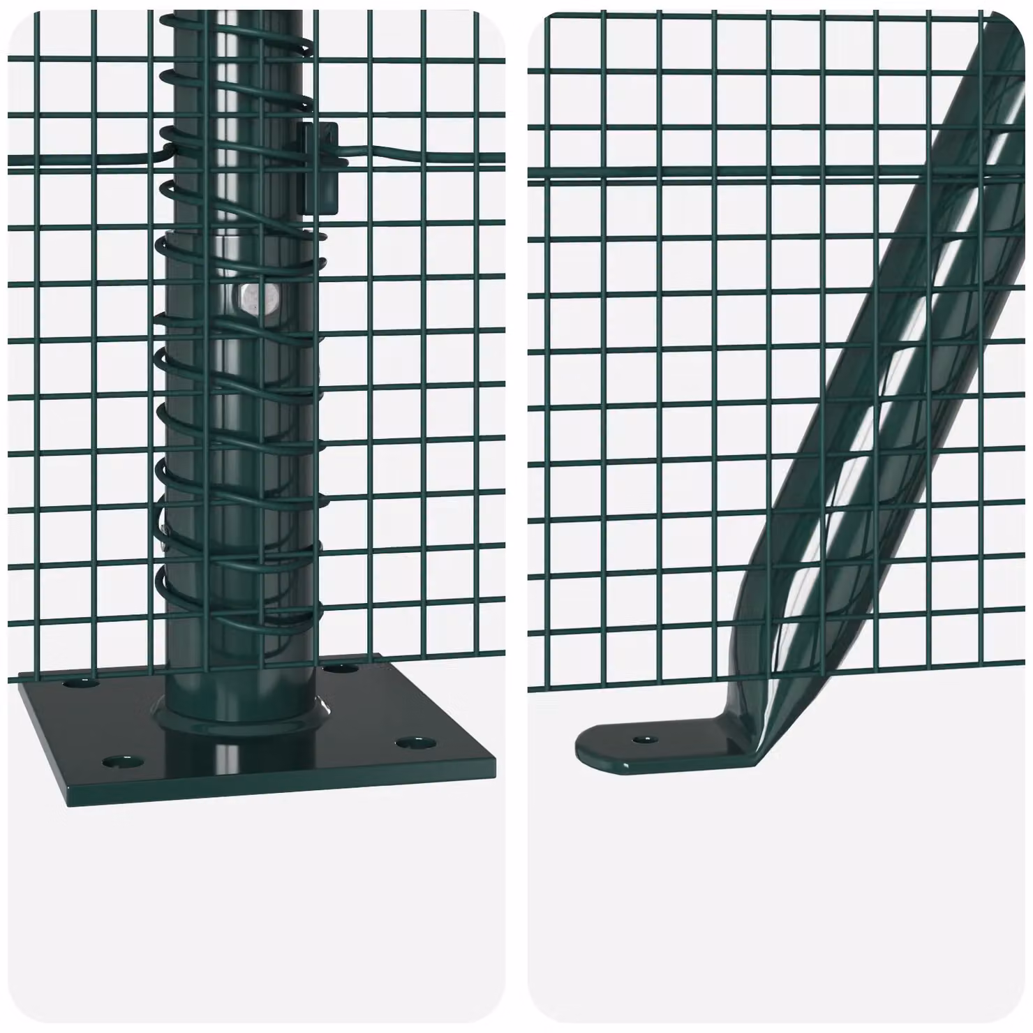 Berkfield Home Green Powder-Coated Steel Welded Wire Fence with 13 Round Flanged Posts, 1 x 50 m – 5