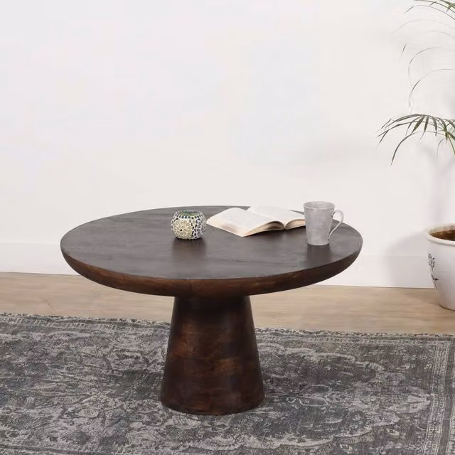 IH Design Round Mango Wood Coffee Table, Brown, Diameter: 80 cm, Height: 45 cm