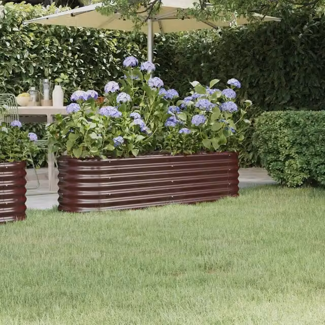 Berkfield Home Garden Brown Powder-coated Steel Raised Bed, W/D/H: 152 x 40 x 36 cm
