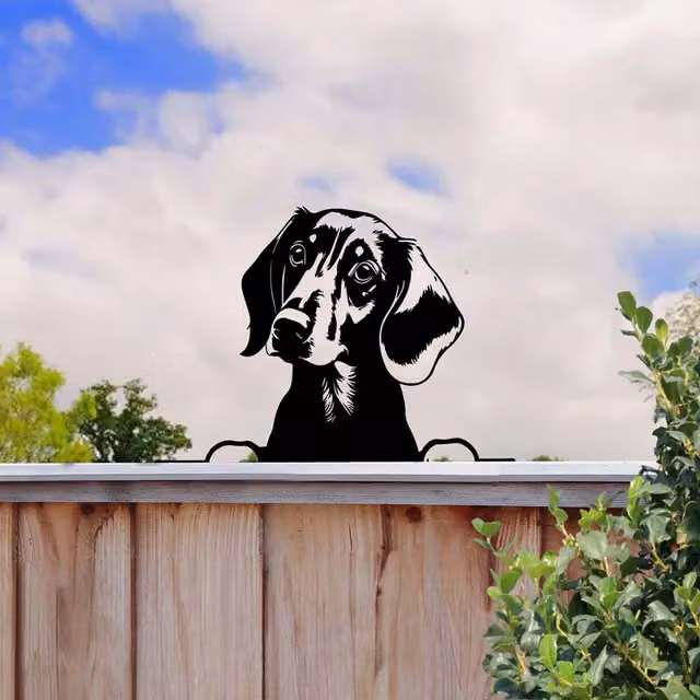 Betley Butterfly Black Dachshund Peeking Dog Silhouette Fence Topper