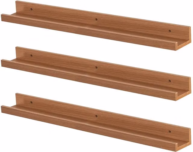 Harbour Housewares Set of 3 Brown Wall Mounted Floating Picture Ledge Shelves, Width: 57 cm – 1