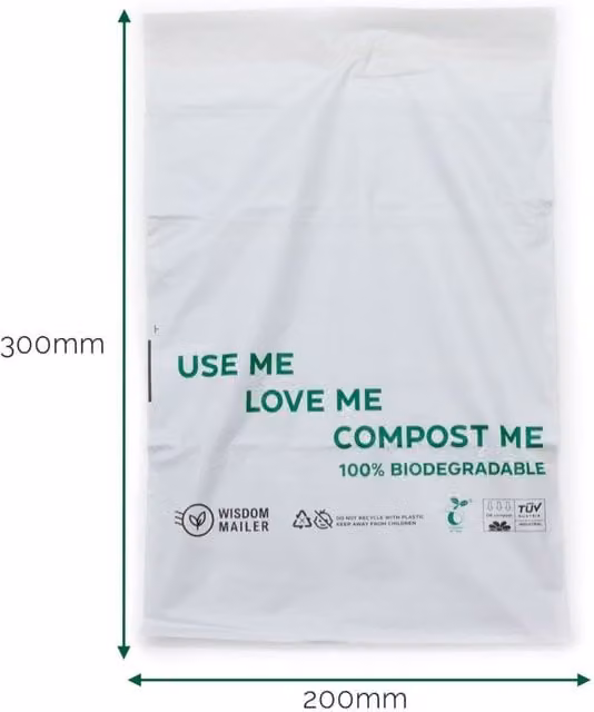 KDMK Biodegradable Self-Adhesive Mailer Bag, Transparent, W: 20 cm, H: 30 cm