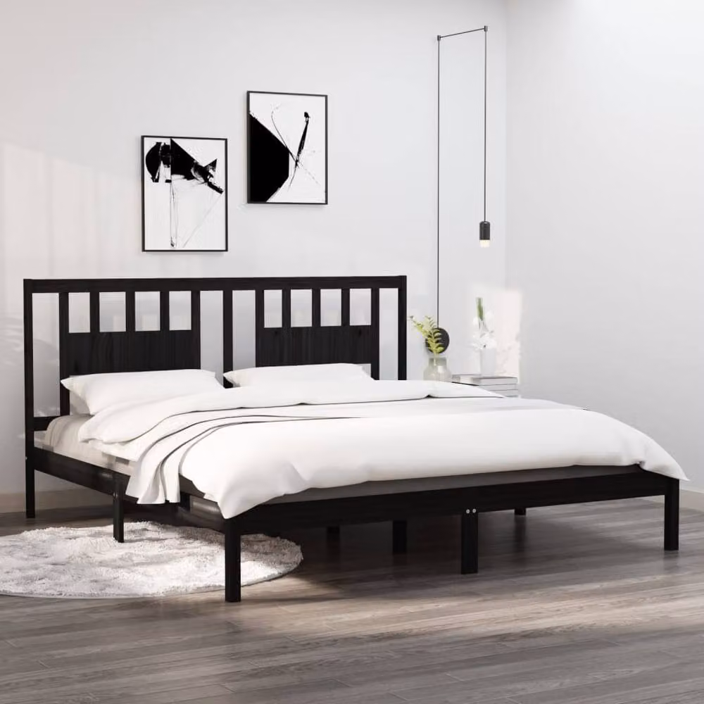 Berkfield Home Black Solid Wood Pine Bed Frame W/D/H: 200 x 200 cm – 2
