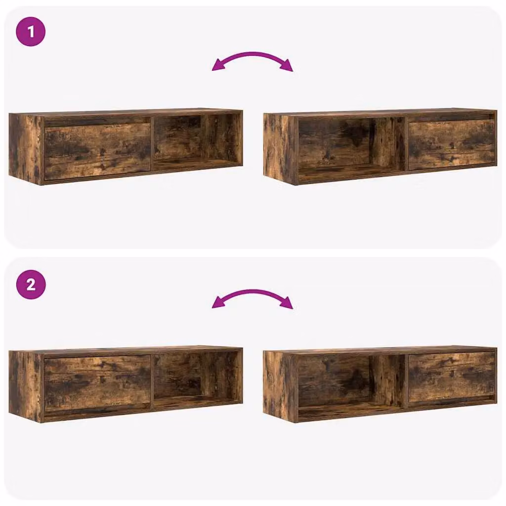 Berkfield Home Set of 2 Wall Mounted TV Cabinets in Smoked Oak Brown, W/D/H: 100 x 31 x 25.5 cm – 3
