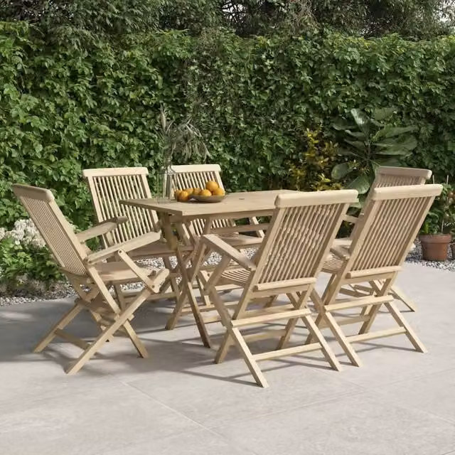 Berkfield Home Set of 6 Folding Garden Chairs in Grey Solid Teak Wood, W/D/H: 56 x 61 x 89 cm – 1