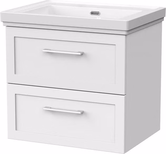 Balterley Stonnall 2 Drawer Wall Mounted Vanity Unit and 0TH Fireclay Basin, Matt White, Width: 60 cm