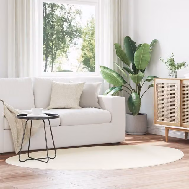Berkfield Home HUARTE Oval Rug, Cream and White, W: 120 cm, L: 170 cm