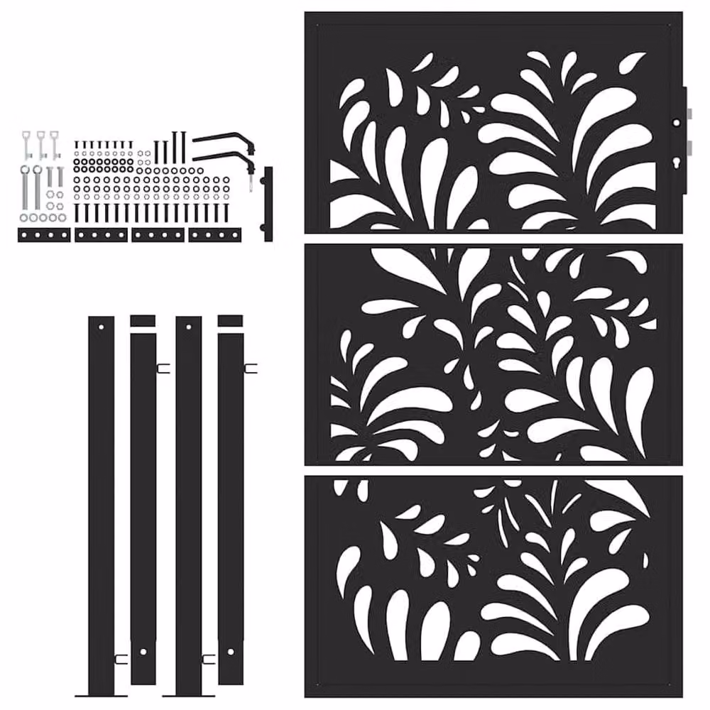 Berkfield Home Black Steel Wave Design Garden Gate, W: 105 cm, H: 155 cm – 4