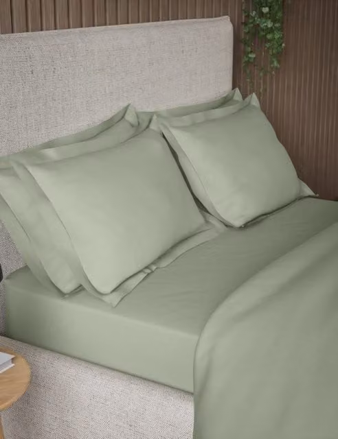 M&S 2 Pack 300 Thread Count Cotton Oxford Pillowcases in Green