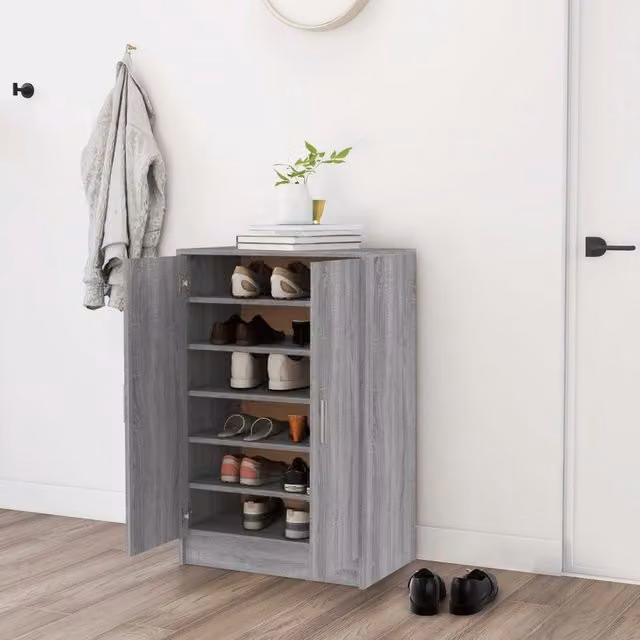 Berkfield Home Modern Grey Shoe Cabinet with Hinged Doors, W/D/H: 60 x 35 x 92 cm – 1