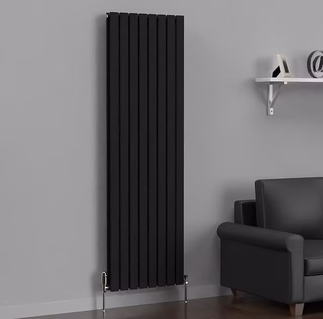 Lux Heat Black Flat Vertical Double Panel Designer Radiator - Black