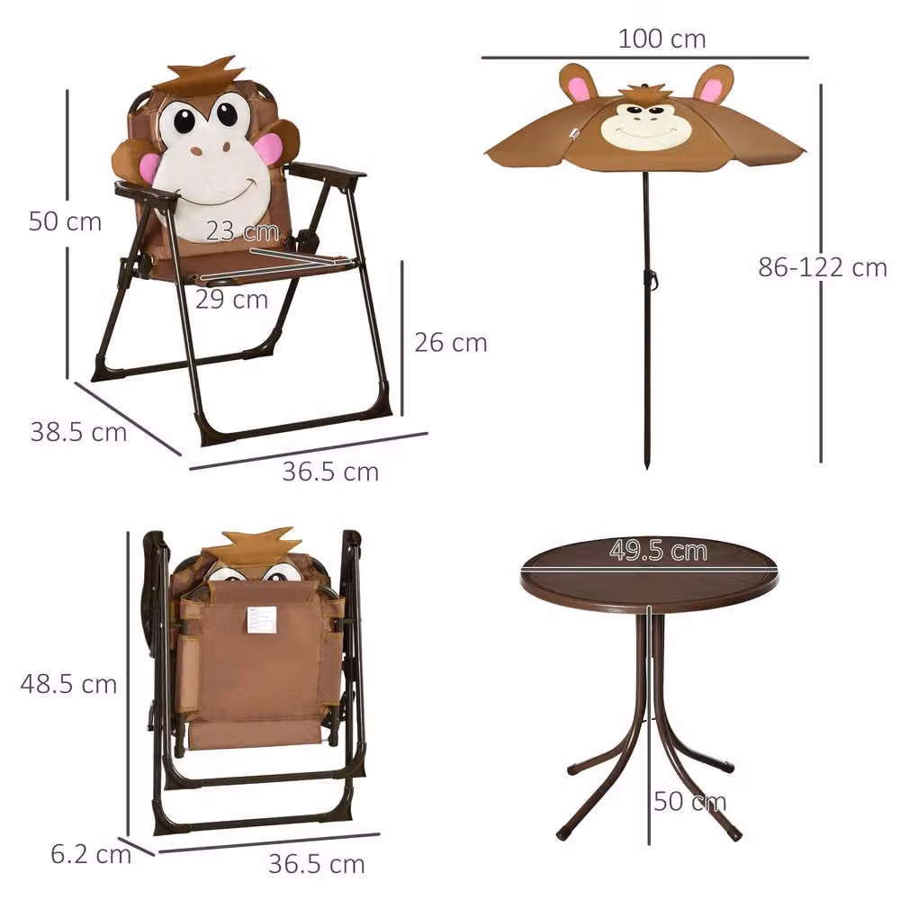 STILVORA Kids Garden Set with Folding Chairs and Umbrella in Brown – 4