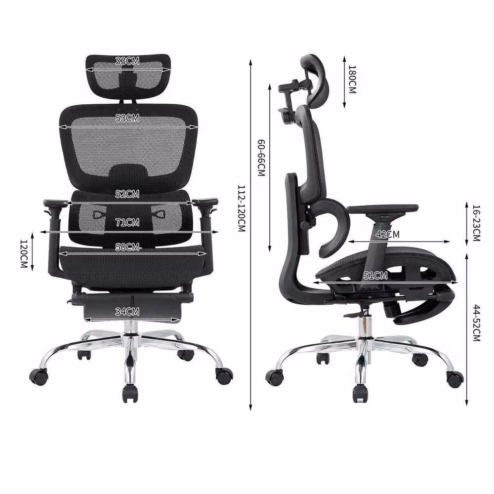 Havendro Ergonomic Adjustable Swivel Office Chair with Headrest and Armrests in Black Fabric – 1
