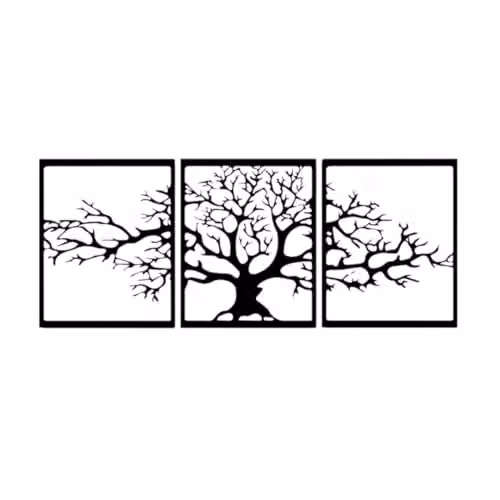 YOUR HOME RULEZ Tree of Life Black Metal Wall Art, 3 Piece Floral Botanical Decor Set, Width: 74 cm – 4