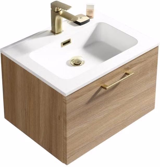 Bathroom Kingdom Piatta Oak Wall Hung Basin Drawer Vanity, Width: 60 cm