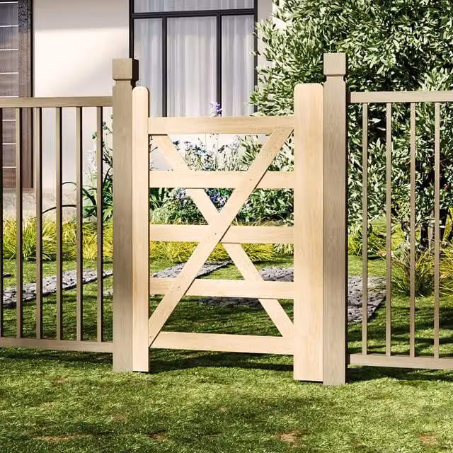Livingandhome Outdoor Timber Big Cross Garden Gate in Brown, W: 76 cm, H: 120 cm