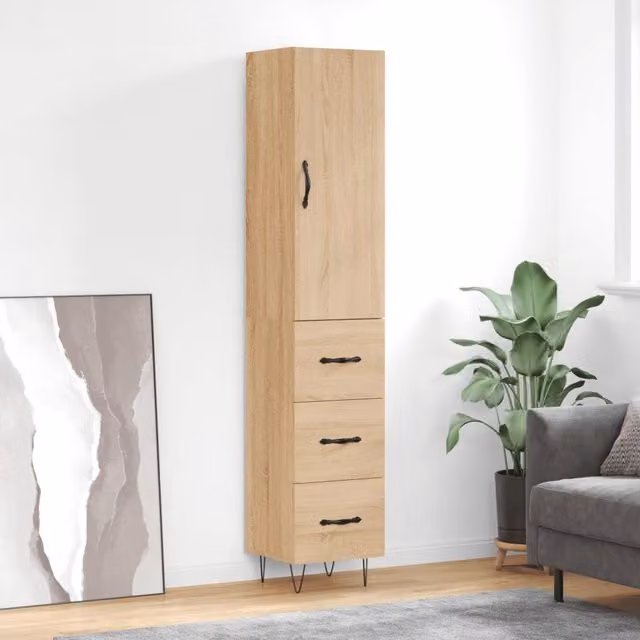 Berkfield Home Sonoma Oak Highboard in Brown, W/D/H: 34.5 x 34.5 x 180 cm