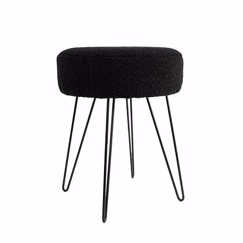 OHS Black Boucle Dressing Table Stool with Metal Hairpin Legs, W/D/H: 37 x 37 x 45 cm