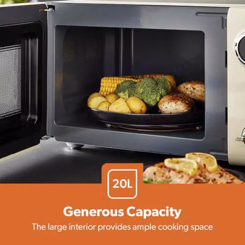Geepas Retrovive 700W Digital Solo Microwave Oven with 12 Automatic Programs and Child Lock, 20L Capacity, Cream – 6