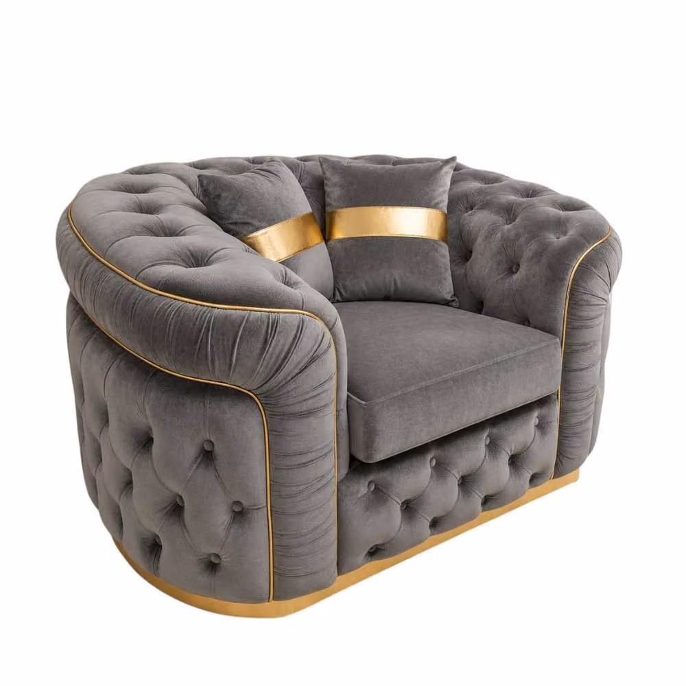 Stratus Interiors Ambassador Chesterfield Sofa in Grey Plush Velvet with Gold Trim – 2