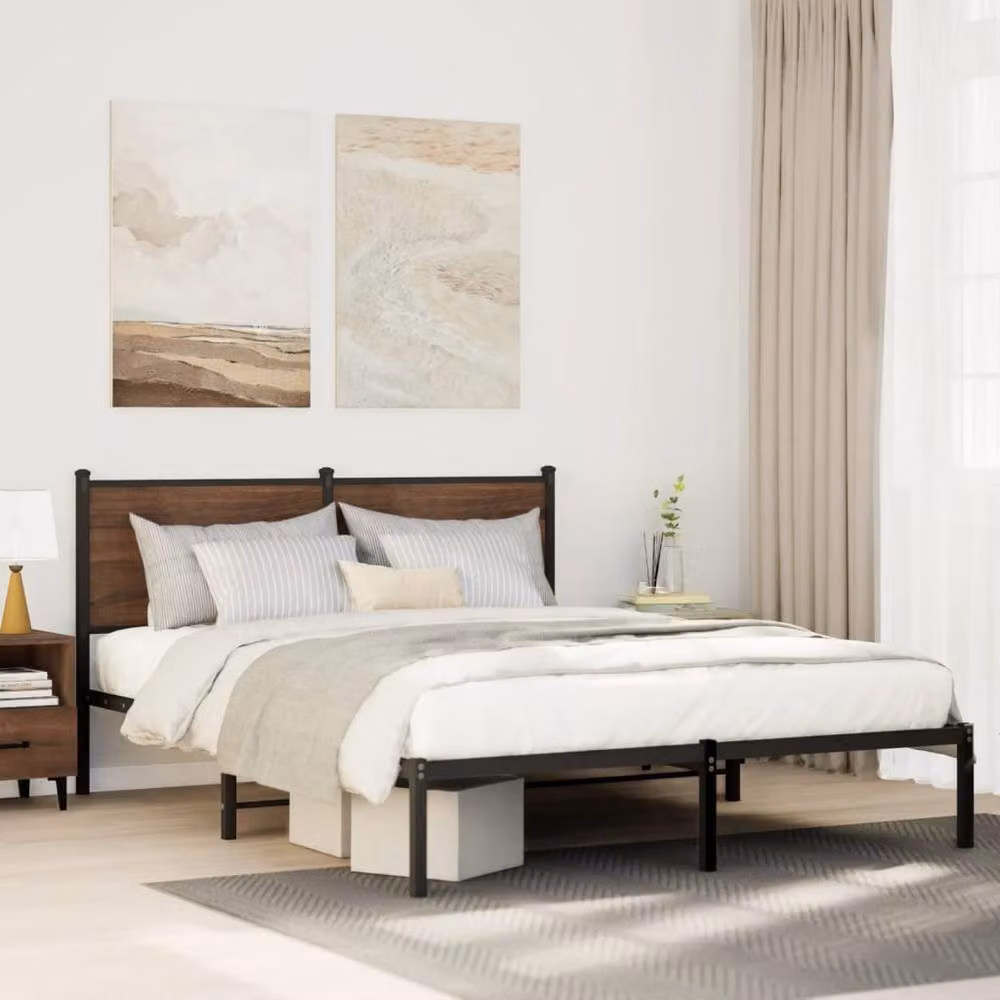 Berkfield Home Metal Bed Frame in Smoked Oak Brown, W/D/H: 140 x 190 cm – 2